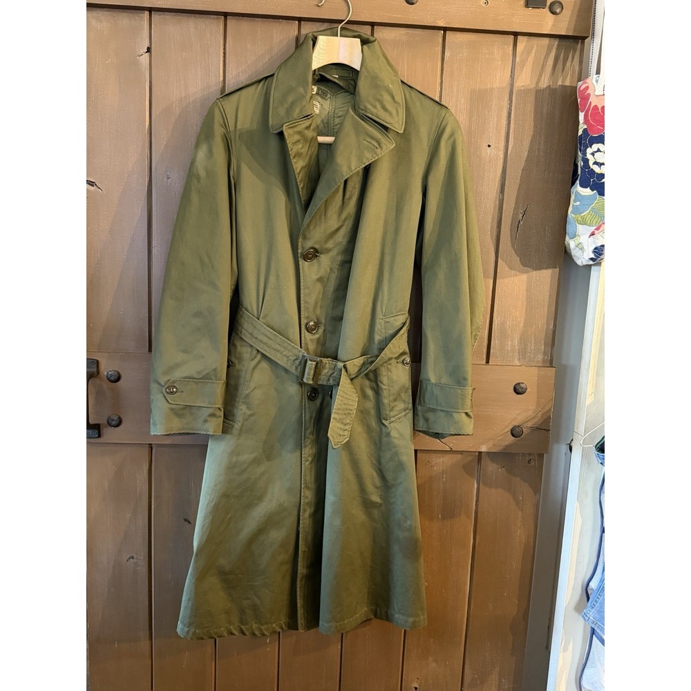 Korean War Vintage 1953 US Army M-1950 Overcoat Trench Coat OG-107  Med Long